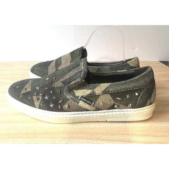 Jimmy Choo Men\'s Studded Army Camo Grove Suede Slip-On Sneakers - EU40.5/US8.5 main image 7